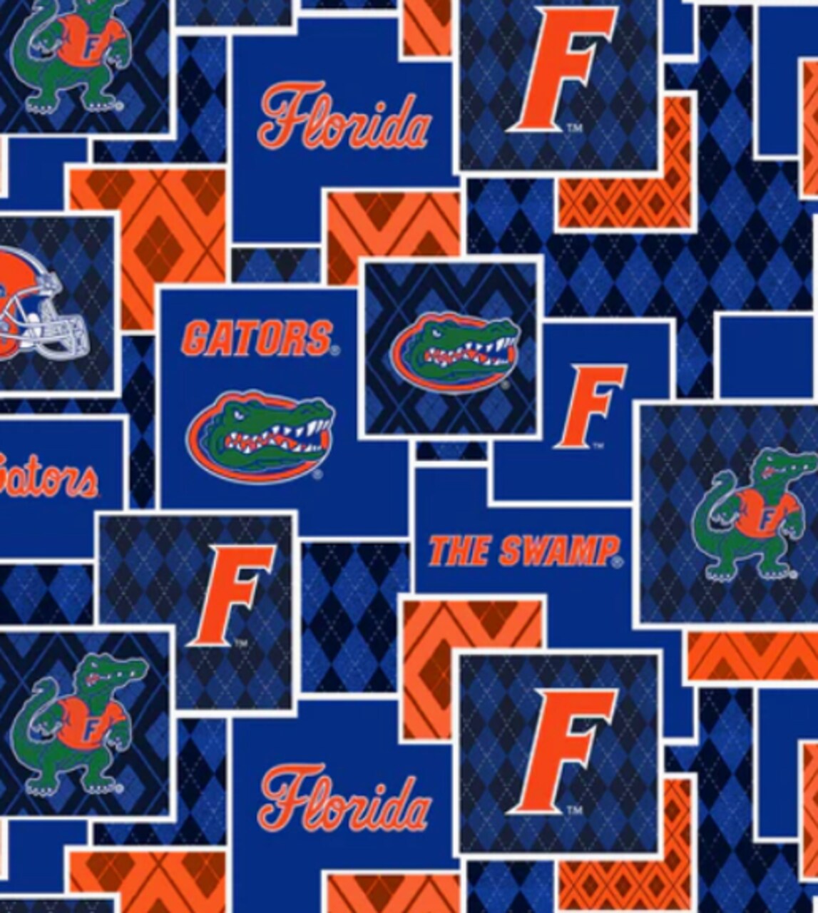 Licensed NCAA University of Florida Argyle Boxes Cotton Fabric by the Yard